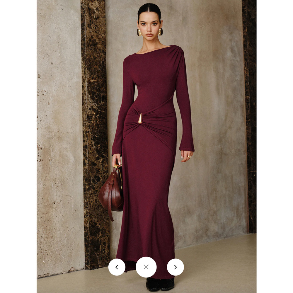 Copied - Commense Metal Buckle Long Sleeve Ruched Maxi Dress Sz L
